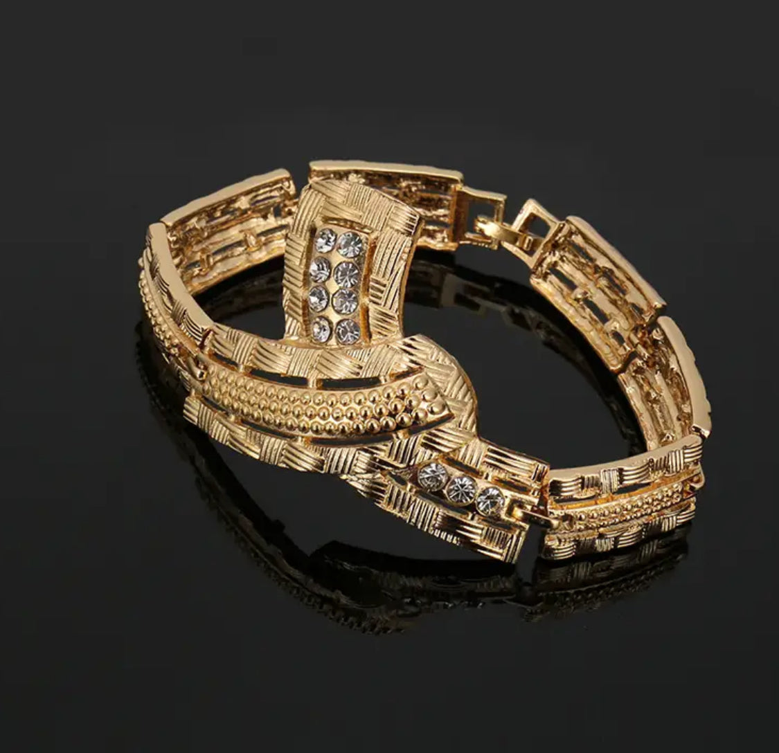 Outstanding (Never Fade) five piece set gold, rhinestone jewelry set.