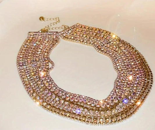 Glamorous multi layered rhinestone necklace