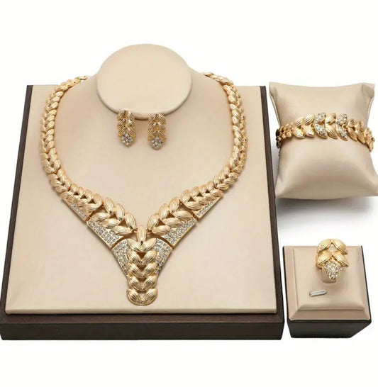One of a kind five piece (Never Fade)gold, rhinestone jewelry set