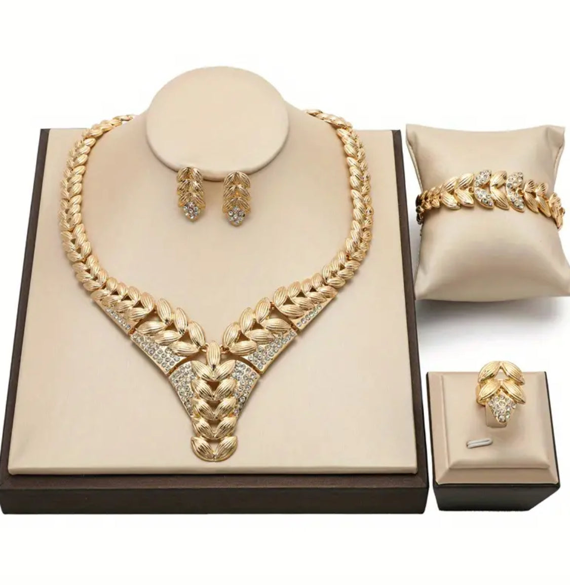 One of a kind five piece (Never Fade)gold, rhinestone jewelry set