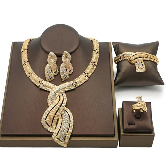 Outstanding (Never Fade) five piece set gold, rhinestone jewelry set.