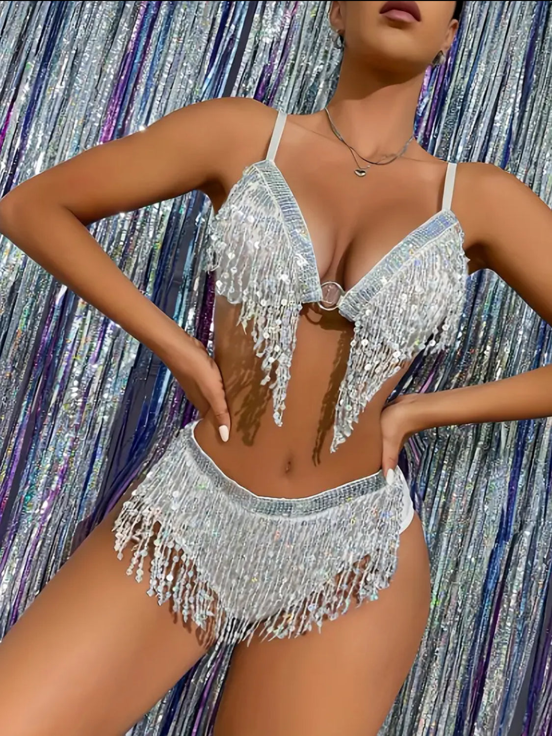 Sexy two piece shiny sequence suit